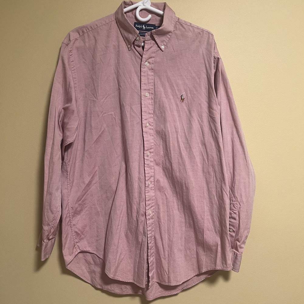 Vtg Polo Ralph Lauren Oxford Shirt Mens 16.5 Pink Yarmouth LS Button Up Pony